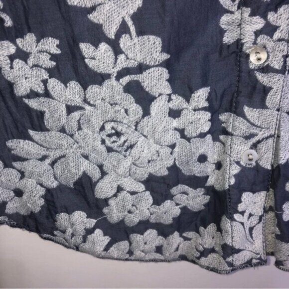 Curvo Blouse Shirt Top XS Blue Embroidered Long Sleeve Collar Breathable - Picture 4 of 12